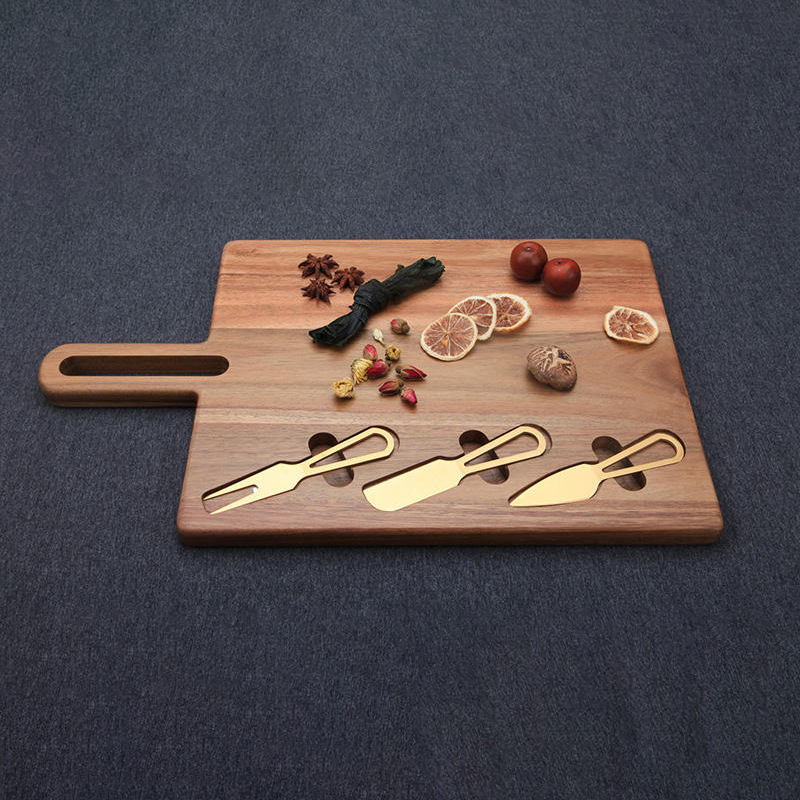Junta de corte de madera con cuchillo y tenedor Junta de corte de verduras con mango creativo Junta de escritorio de fiesta casera snack desayuno bandeja de madera