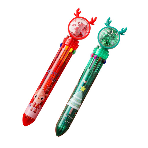 Christmas gift cute cartoon multi-color ball-point pen for primary school students push-type color 10-color ball-point pen