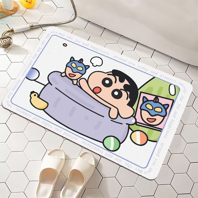 クレヨンしんちゃん漫画珪藻泥フロアマットかわいい浴室吸水性滑り止め速乾性フットマット家の装飾フロアマット|undefined