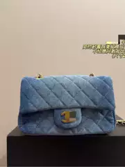 Vintage Chanel-Style Denim Quilted Chain Flap Crossbody Phone Bag with Gold Ball Accent, Fashion Chic for Women