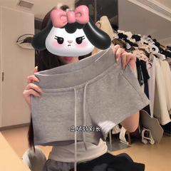 美式辣妹低腰抽绳运动短裤女修身外穿灰色包臀显瘦三分休闲热裤女