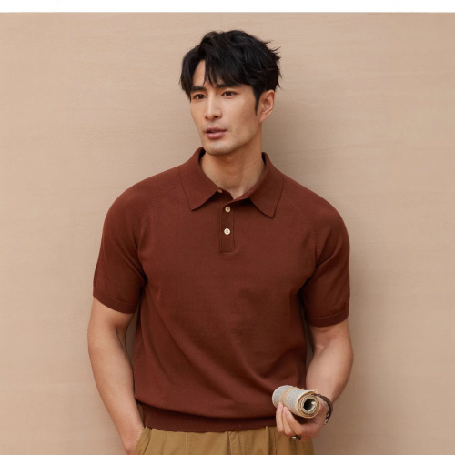 Recommended Knit Elegant Collarless Peplum Sleeve Polo Shirt Knit Short Sleeve Stylish and Versatile Top