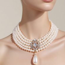 欧美跨境饰品choker时尚多层仿珍珠链水钻甜美夸张珍珠新娘项链女