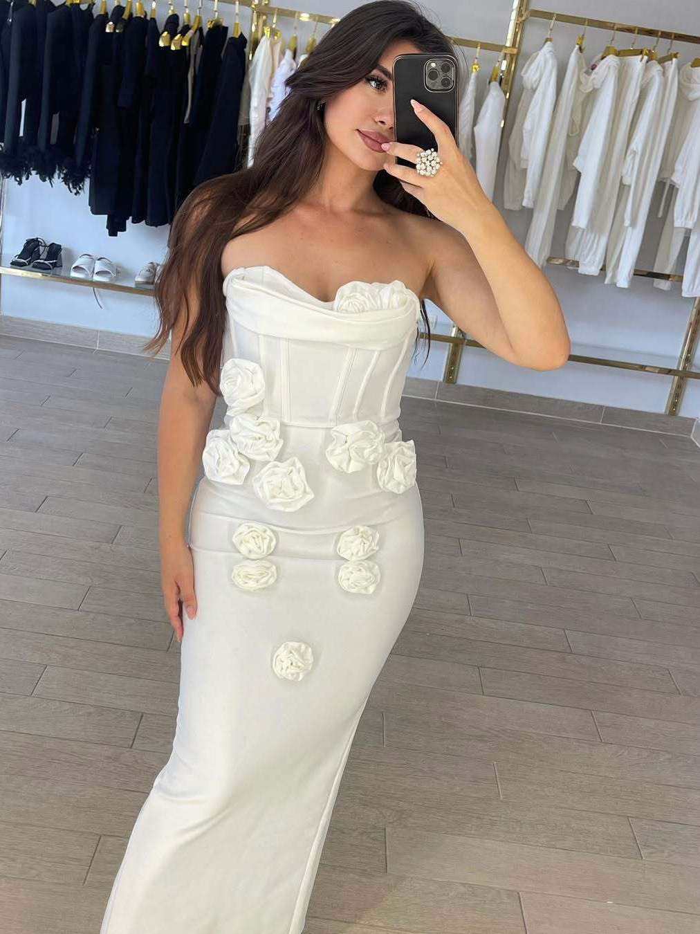 Ropa de mujer europea y americana transfronteriza, vestido de dama de honor floral blanco estilo francés, vestido de novia de lujo ligero de alta gama para mujer, vestido de cumpleaños de alta gama.