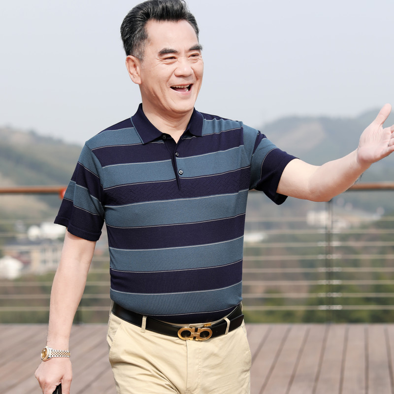 New Men's Short-sleeved T-shirt 2022 Summer Middle-aged and Elderly Men's Loose Casual Clothes Dad's Lapel T-shirt for Men