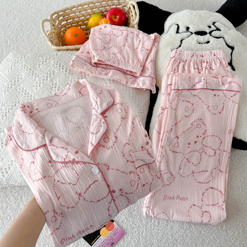 Cartoon Girl Teddy Bear Ins Style Pajamas Women's Summer New Short-Sleeved Home Clothes Three-Piece Suit Real Shot Wholesale