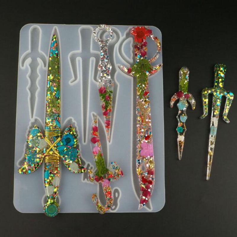 DIY Crystal Drop Glue Mold Sword Defense Keychain Defensive Weapon Hanging Jewelry Epoxy Silicone Mold