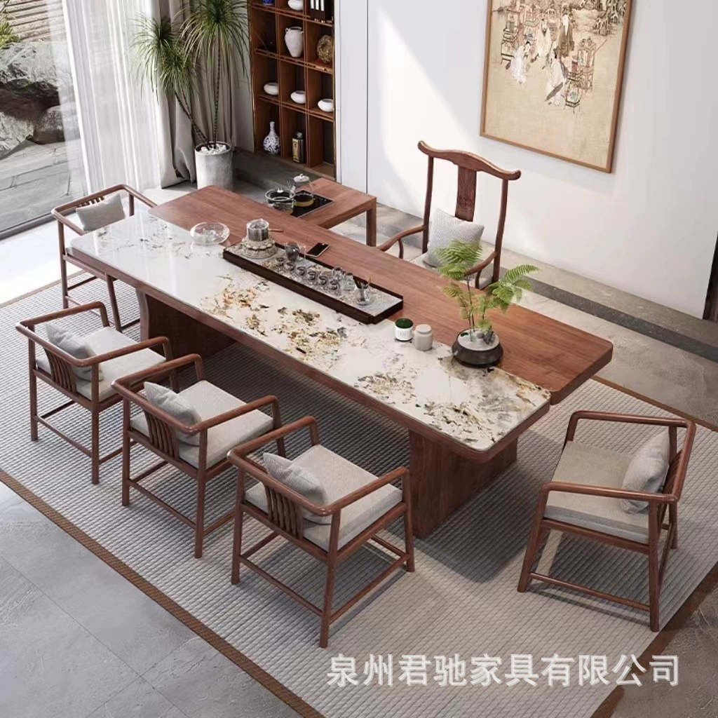 Новый китайский стиль офисных чайных столов и стульев сочетание массивных деревянных каменных плит, сращенных дзен чайный стол