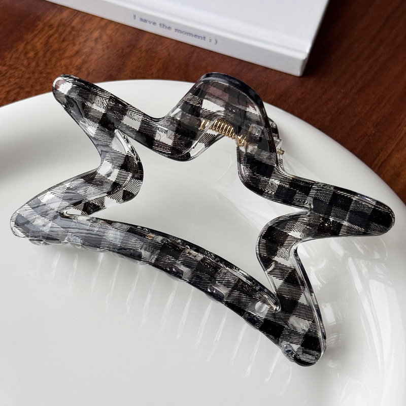 韩版氛围感透明蓝黑格子抓夹仿醋酸大号发夹后脑勺盘发鲨鱼夹发饰|undefined