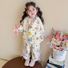 女童卡通连帽套装秋季2025新款韩版洋气女宝宝秋装时尚休闲两件套