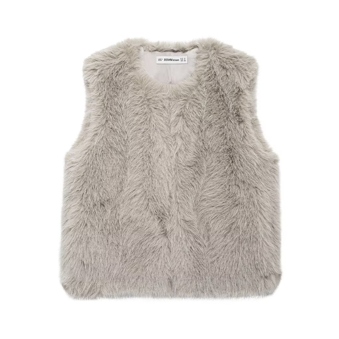Damenbekleidung Herbst und Winter neue Modeweste mit Felleffekt_voghion.com