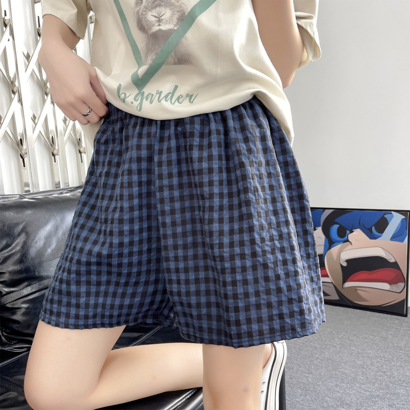 Embrace Summer Walking Shorts Women's Pajama Pants Ins Style Sports High Waist Slimming Wide Leg Wide Plaid Casual Home Pants