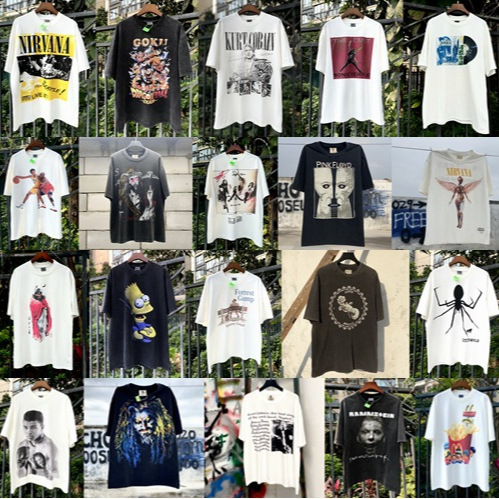 Vintage Correct Edition 240g Washed Old White Ink Direct Injection Printing fog Joint High Street Crewneck Short Sleeve Europe and America