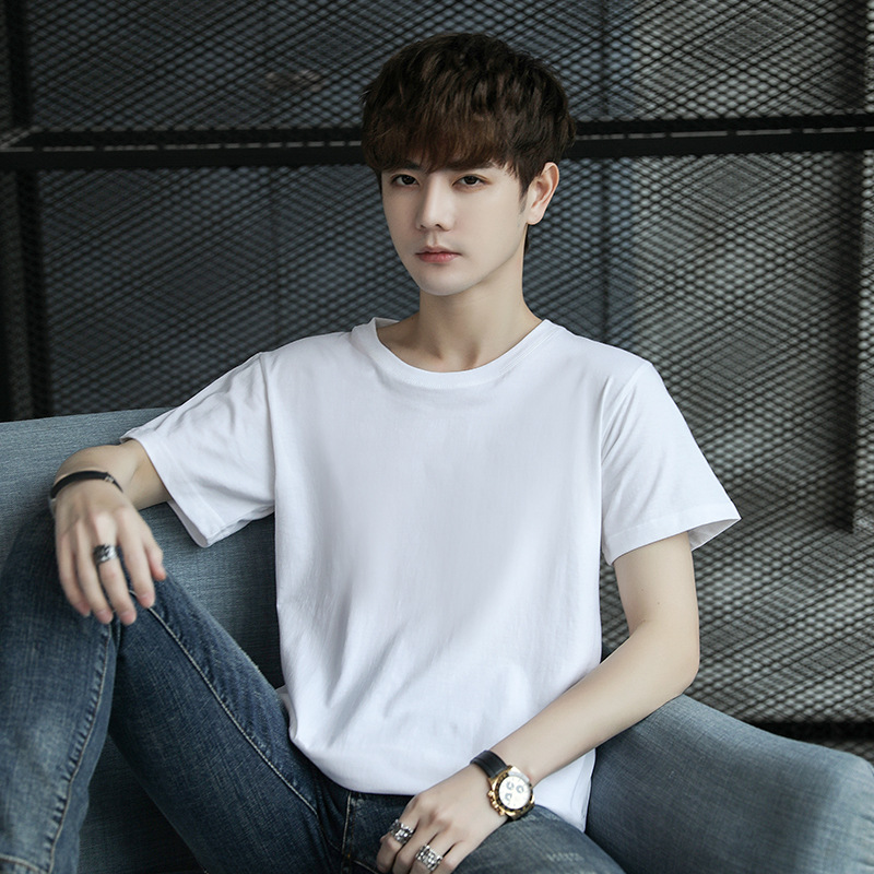 Summer fashionable trend solid color short sleeve T-shirt with a…