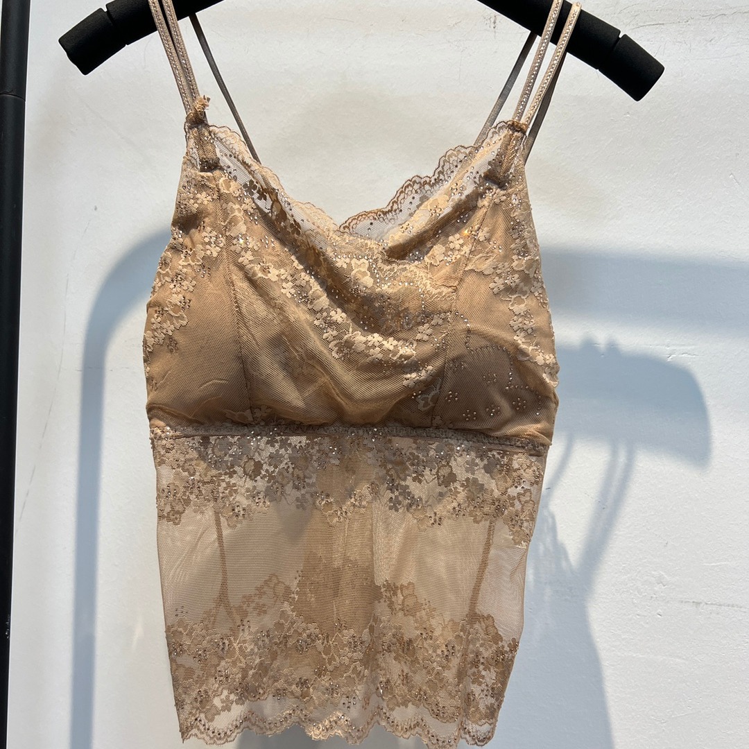 The Same Style of Rhinestone Top with Lace Base, Camisole with Built-In Bra Pads, Inner Layer for Women, Elegant and Beautiful Back Design, Can Be Worn as Outerwear, Tank Top, Tube Top