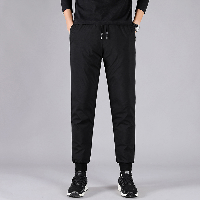 Men's outdoor lightweight down pants with drawstring cuffs, new winter style, thickened and warm.