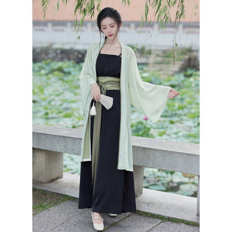 Real Shot Summer New National Style New Chinese Style Sling Song-made Long Shirt Song Pants Sling Daily Hanfu Suit with Waist Cover