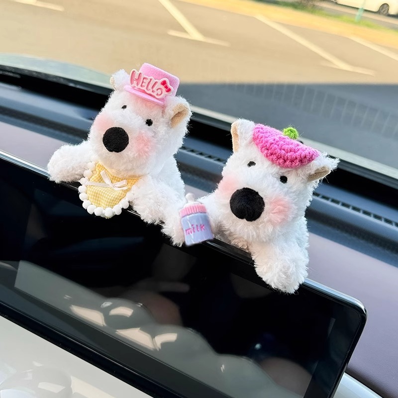 Linda decoración de coche de West Highland pantalla de control central de coche muñeca de fiesta cachorro accesorios de coche pantalla de visualización decoración de pantalla