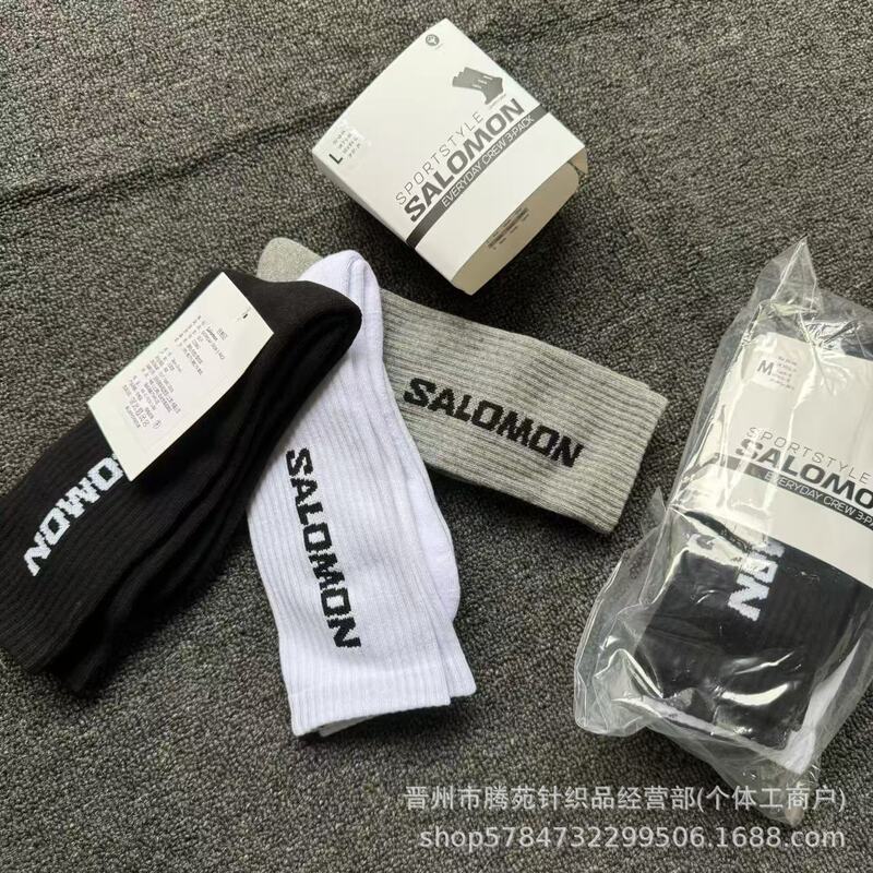Salomon Outdoor Sports Socks Towel Bottom Cotton Socks Letter Mid-High Socks Men and Women Couple Socks
