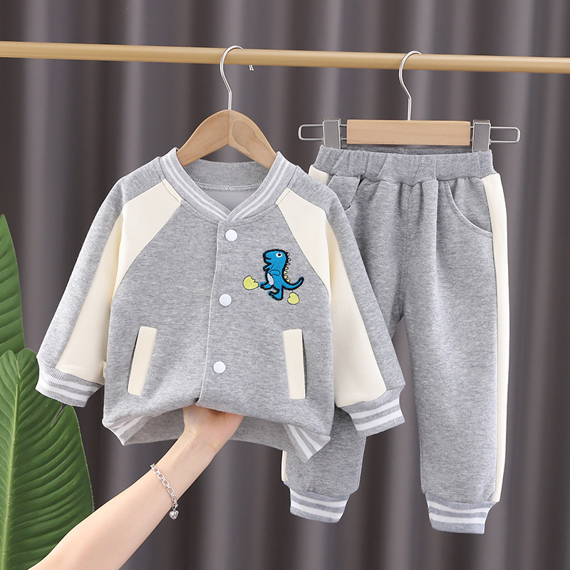 Spring and Autumn Boys New Clothing Children's Sweater Pants Cartoon Dinosaur Two Piece Set Handsome Baby_voghion.com