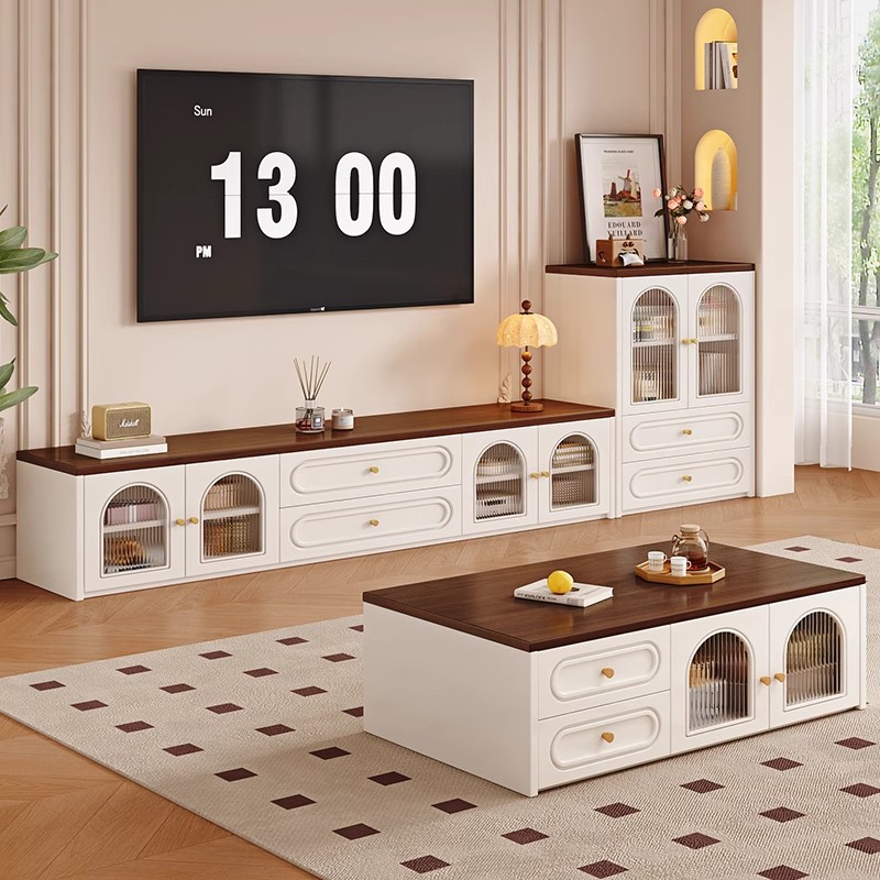 French Retro Tv Cabinet Coffee Table Combination Home Small Apartment Living Room Storage Storage Cabinet Tv Floor-Standing Side Cabinet