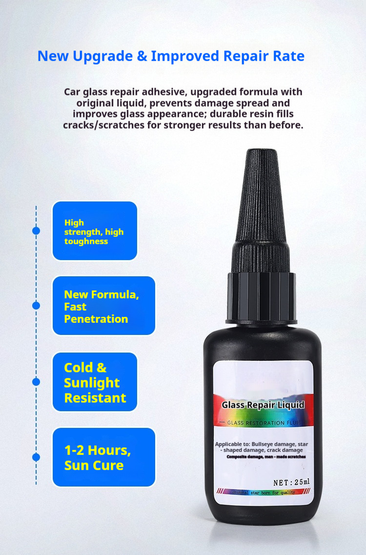 Cross-Border Supply of Automotive Glass Repair Fluid for Front Windshield Scratch Repair, Windshield Crack Repair, Crackless Adhesive