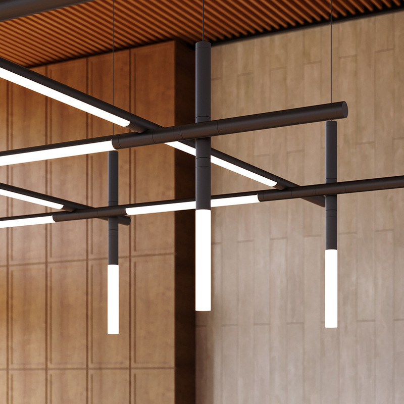 Lámpara vacía Diseñador Hotel Sala de estar Villa Líneas largas Escaleras LED Candelabro de comedor Proyecto Candelabro simple