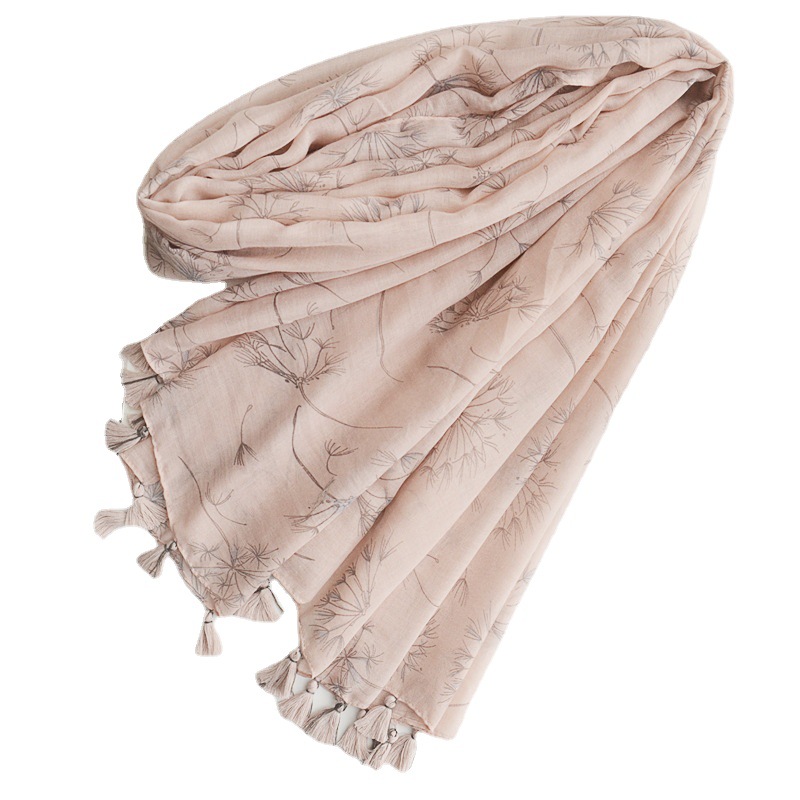 Comercio exterior orden original japonés artístico fresco algodón y lino bufanda diente de león impreso bufanda decorativa viajes protector solar chal