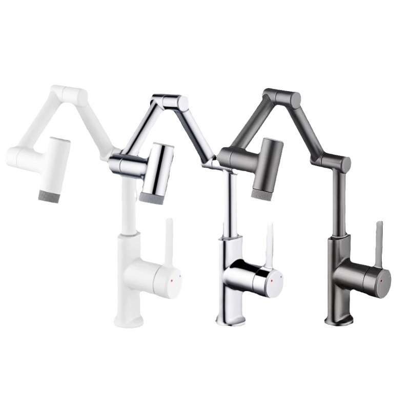 Grifo de lavabo de latón de alta calidad para baño doméstico, brazo mecánico retráctil, universal para agua fría y caliente, diseño moderno y sencillo.