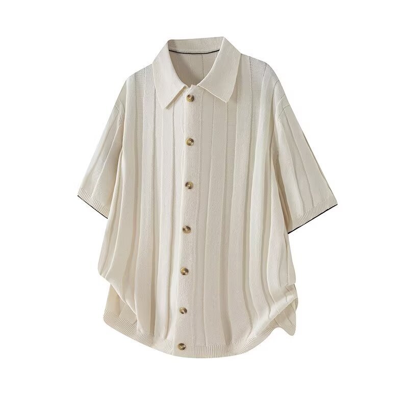 Polo camiseta camiseta de punto camiseta de manga corta camiseta de hombre cardigan con solapa a rayas verticales viejos negocios de verano fábrica transfronteriza al por mayor