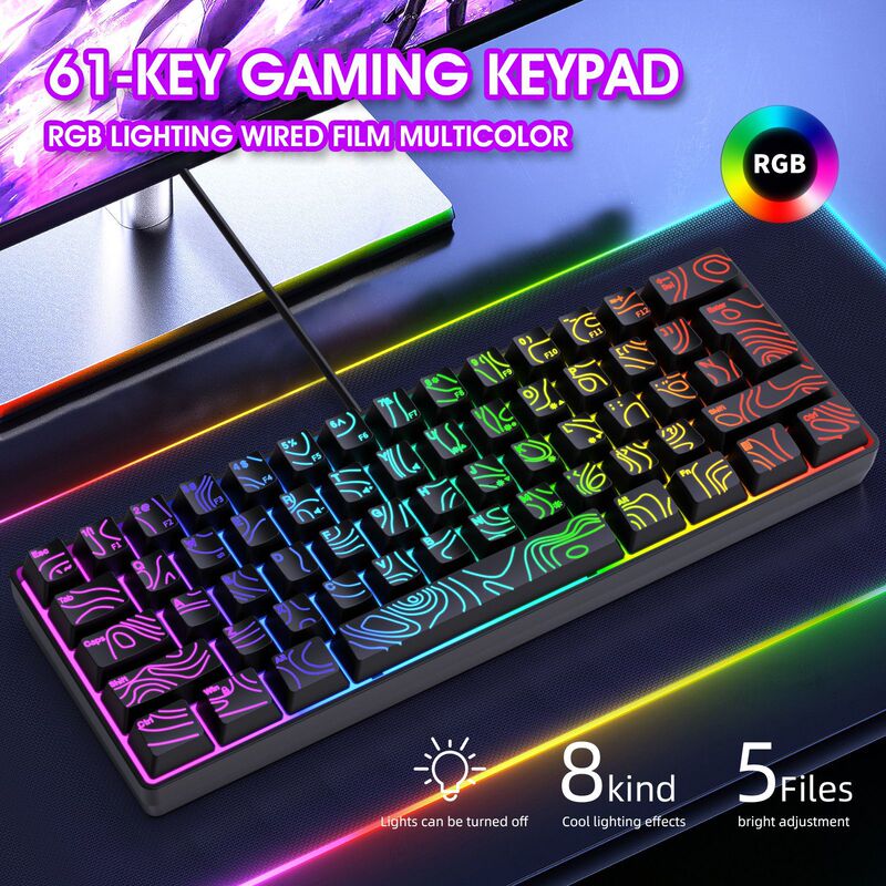 Customized K401 Contour Keycap Translucent 61 Keyboard Rgb Light Compact Membrane Laptop Keyboard