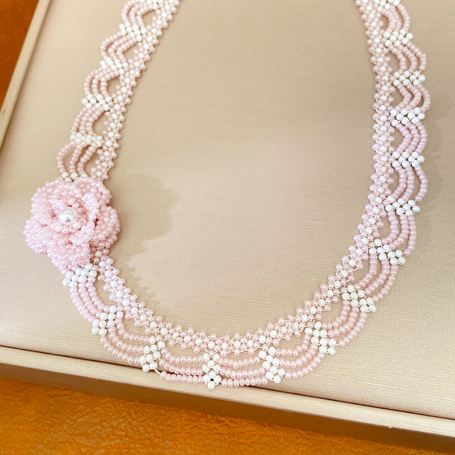Rosa dulce viento cuentas de encaje flor collar de perlas ligero lujo nicho cadenas de clavícula temperamento conjunto de joyas de alta calidad
