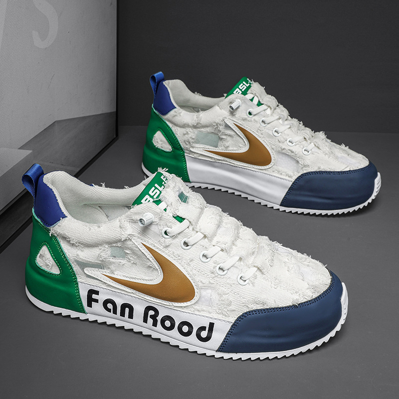 Verão nova lona respirável Slip-on Net Red Hot Style Men's Shoes moda bolsa fundo sapatos masculinos populares sapatos brancos_voghion.com