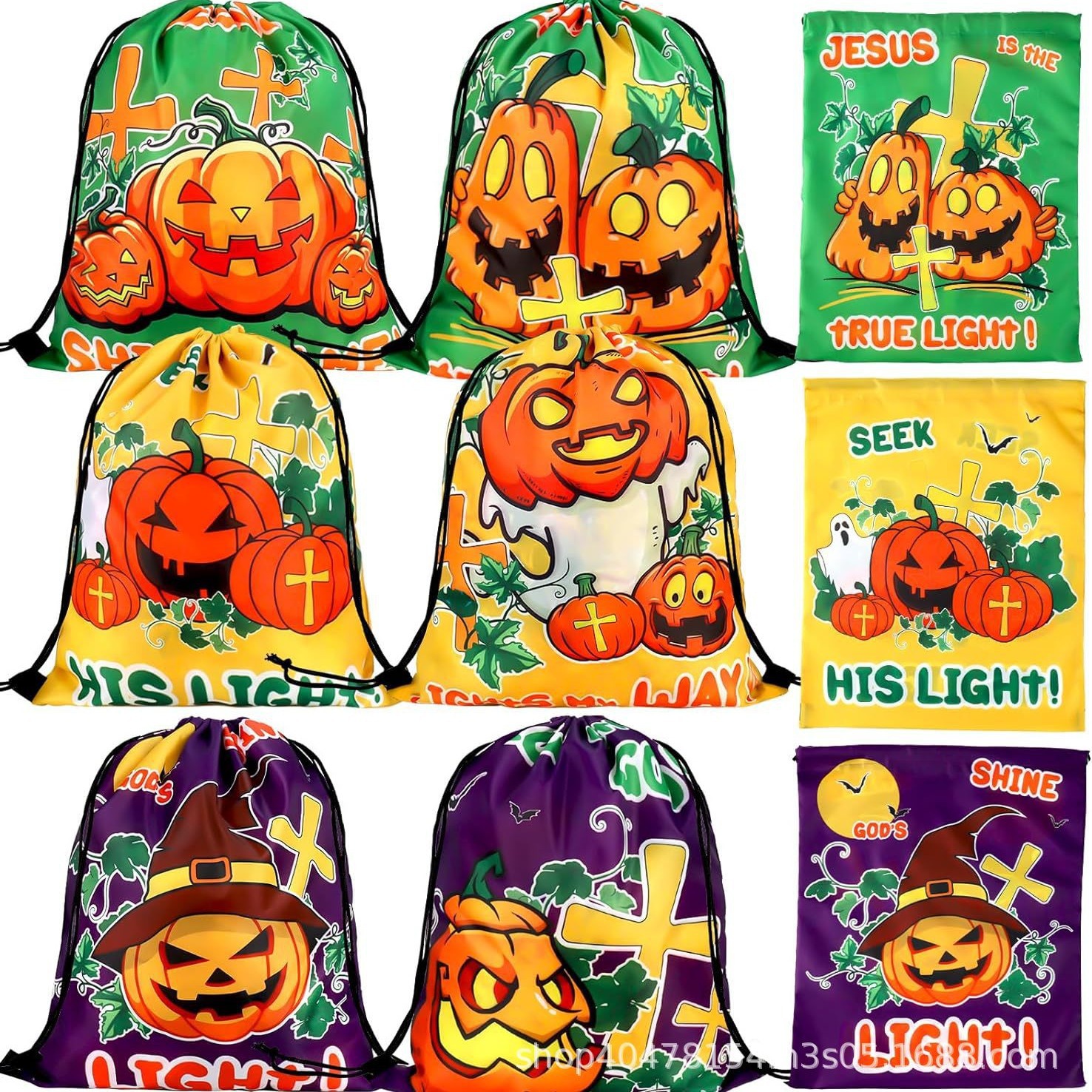 万圣节四双肩抽绳背包袋子派对便携收纳袋涤纶手提抽绳袋束口
