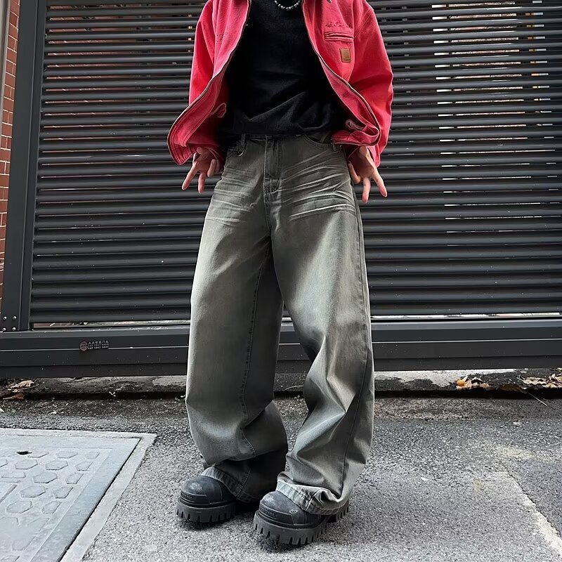 Cross-border Explosive Summer Men's Jeans Old Blue Washing Men's Oxford Pants Straight Casual Men's Wide Leg Pants