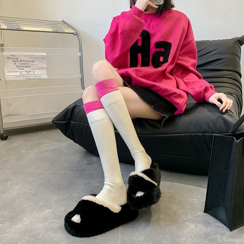 Spring and autumn double-mouth socks color matching calf socks for women ins fashionable outerwear online popular Korean style street fashion pile socks Spring and autumn double-mouth socks color matching calf socks for women ins fashionable outerwear online popular Korean style street fashion pile socks