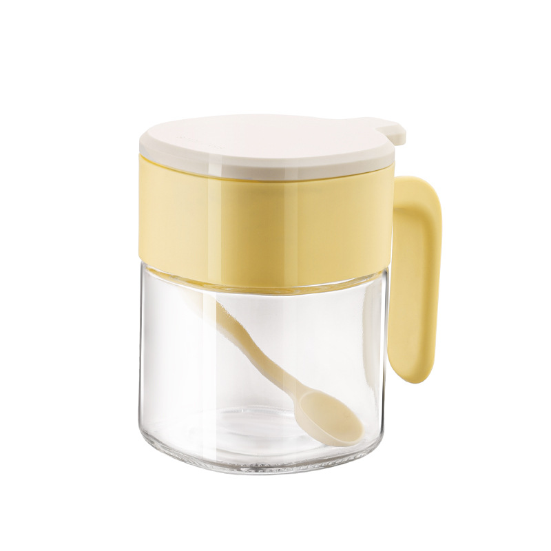 Botella de condimentos caja de condimentos doméstica botella de condimentos de vidrio condimento de cocina con cuchara botella de condimentos humedad sellado salina
