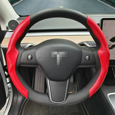 Steering wheel cover – for Tesla Y steering wheel - carbon-fiber-pattern-red-tesla-general