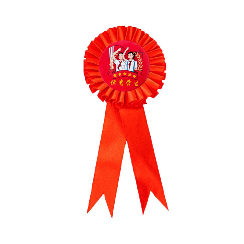 Insignia de cinta para estudiantes de primaria, estilo pin, insignia de maestra de jardín de infantes, pequeña medalla de flor roja, regalo del Día del Niño, estrella de cinco puntas