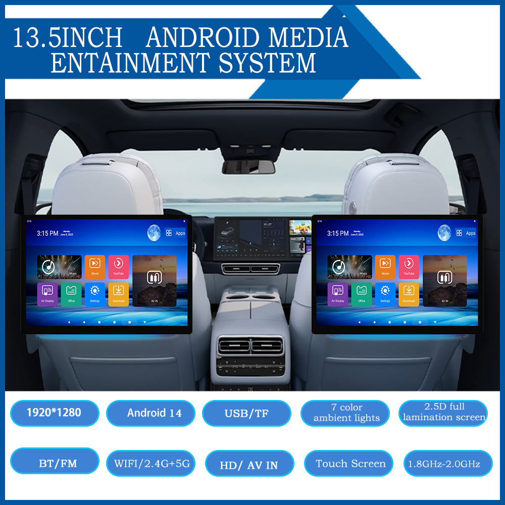 New Model 13.5inch Headrest Android Monitor 13.5inch Headrest External Monitor Car Android Monitor