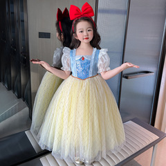 Snow White Girls 2024 Korean Style New Elsa Dress Children's Short Sleeve Dress Baby Princess Dress