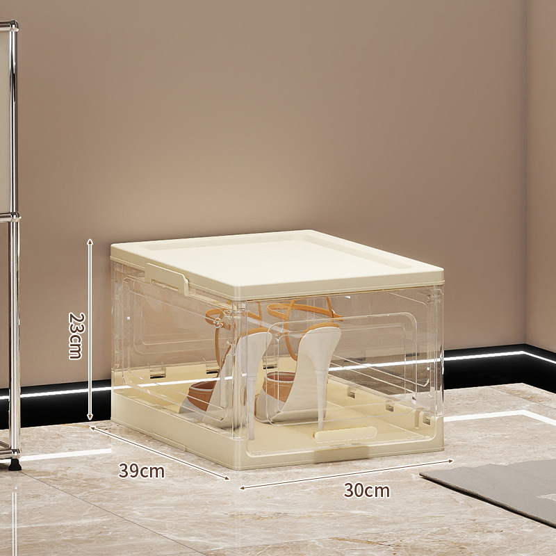 Caja de zapatos plegable de acrílico transparente transfronteriza, caja de almacenamiento de acabado a mano para el hogar, vitrina a prueba de polvo de almacenamiento de calzado deportivo