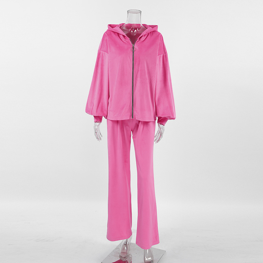 2024 hiver nouveau costume en velours mode européenne et américaine fermeture éclair à manches longues style sport pull à capuche costume décontracté_voghion.com