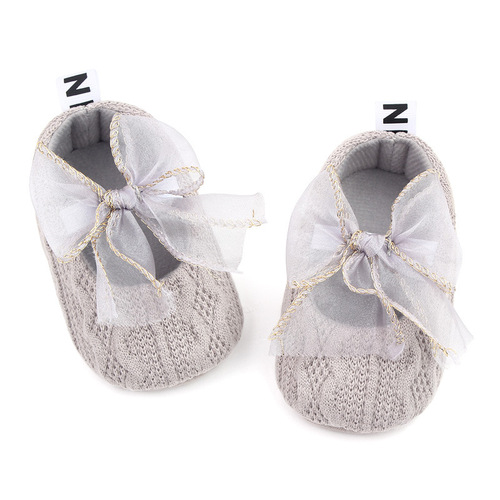 Spring and Autumn 0-1 year old lace bow princess shoes, baby toddler shoes, knitted soft-soled baby shoes 2758