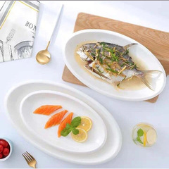 Wholesale Pure White Thick Commercial Ceramic Fish Plate Home Use Elliptical Plate Fish Plate Rice Noodle Plate Fish Steamer Large Fish Plate