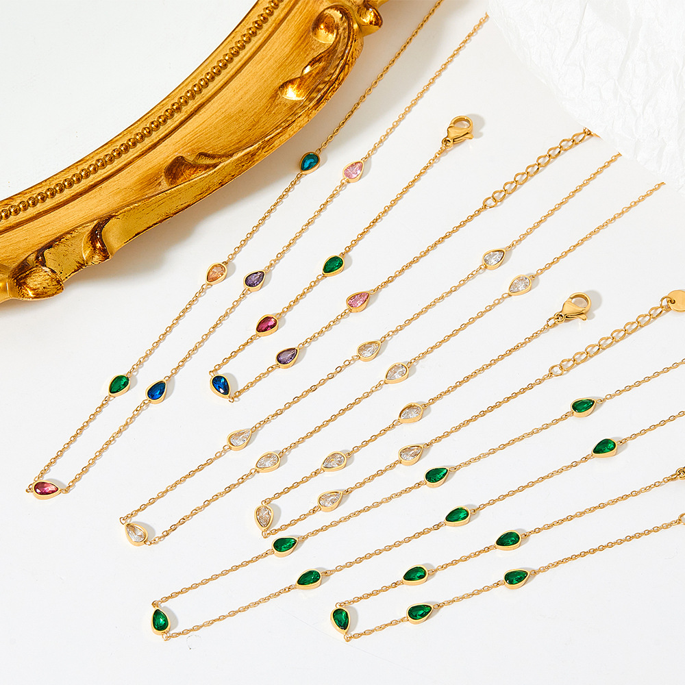 5g Weight 0.03µm-0.05µm Gold Plating Thickness Sweet Water Droplets Heart Shape Stainless Steel Titanium Steel Gold Plated Zircon Bracelets Anklet Necklace 1 Piece