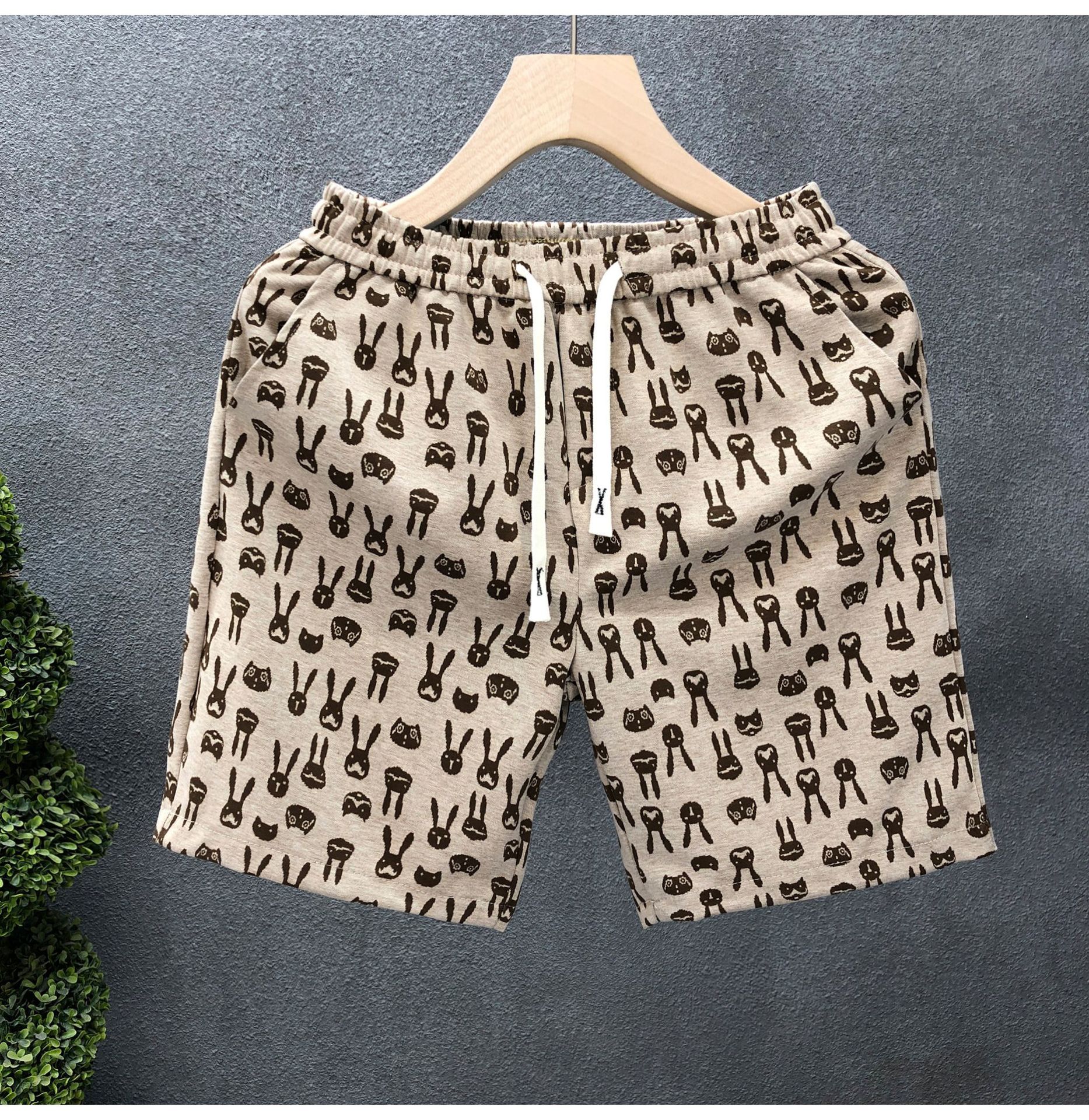 Unisex Rabbit Print Beach Shorts, Loose Fit Casual Summer Shorts With All-Over Pattern For Street Style And Vacation_viptrois.com