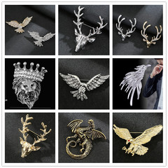 Luxury casual men's suit crown lion brooch fashion accessory, internet celebrity eagle deer head host brooch