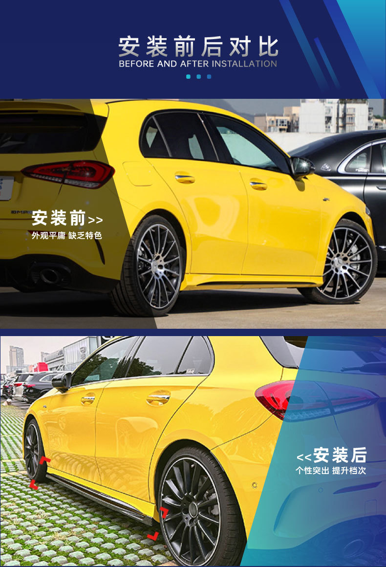 Suitable for Mercedes-Benz A-Class W177 Amg Hatchback and Sedan Front Bumper, Front Lip, Grille Trim, Wind Knife Kit, Cross-Border Modification