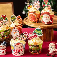 Christmas cupcake Christmas packaging box cup cartoon cup decoration plug-in Internet celebrity thickened heat-resistant muffin cup